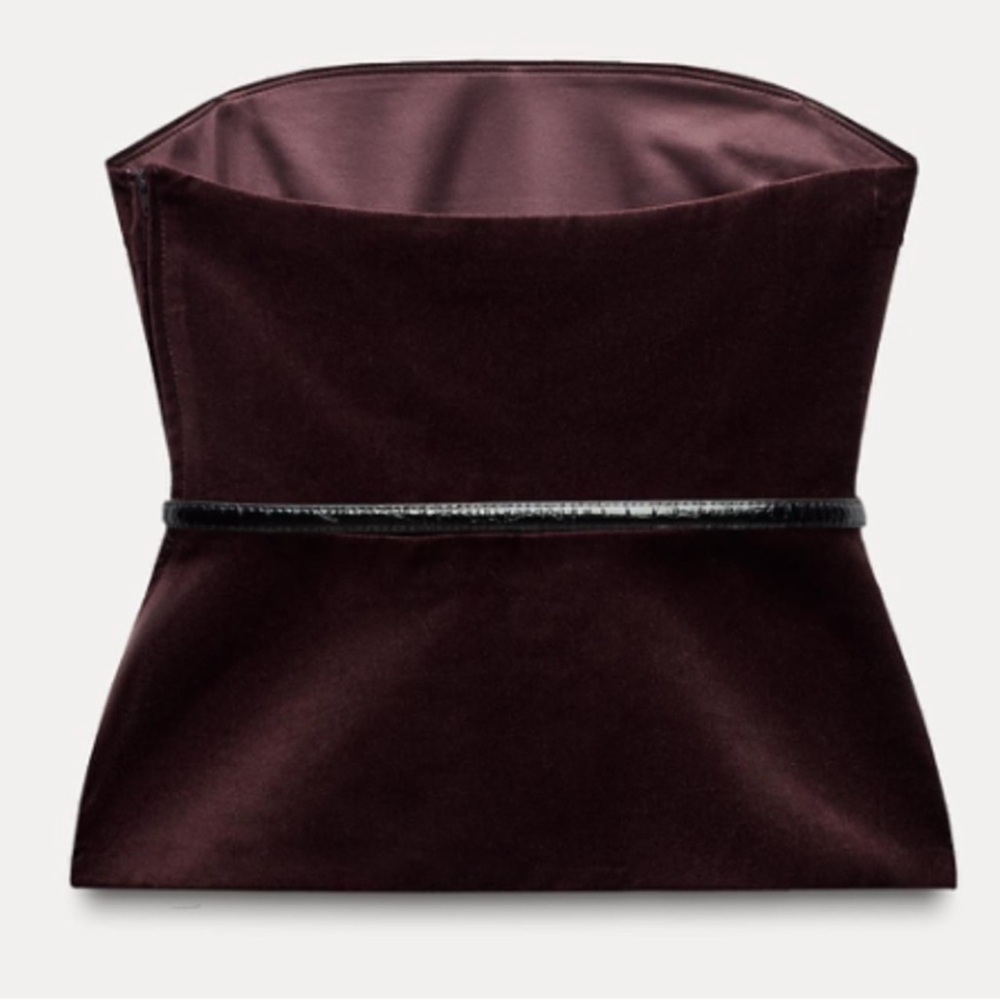 NWT Zara Strapless Burgundy Velvet Top - Picture 3 of 3